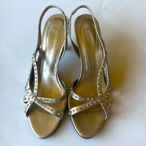 Naturalizer Prissy Slingback Gold Leather Rhinestone Studded Heels size 8 1/2